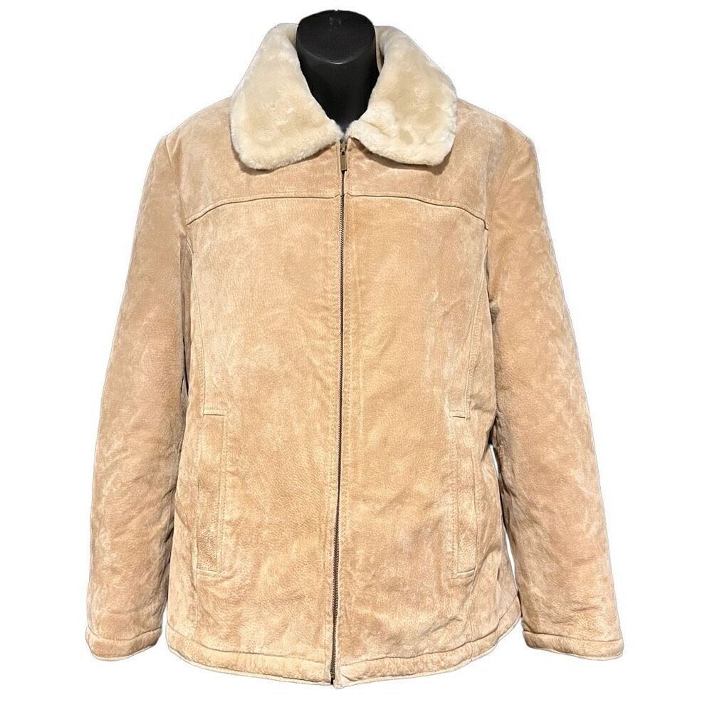 Winlit Genuine Leather Suede Tan Jacket Fur Lining Women’s Large